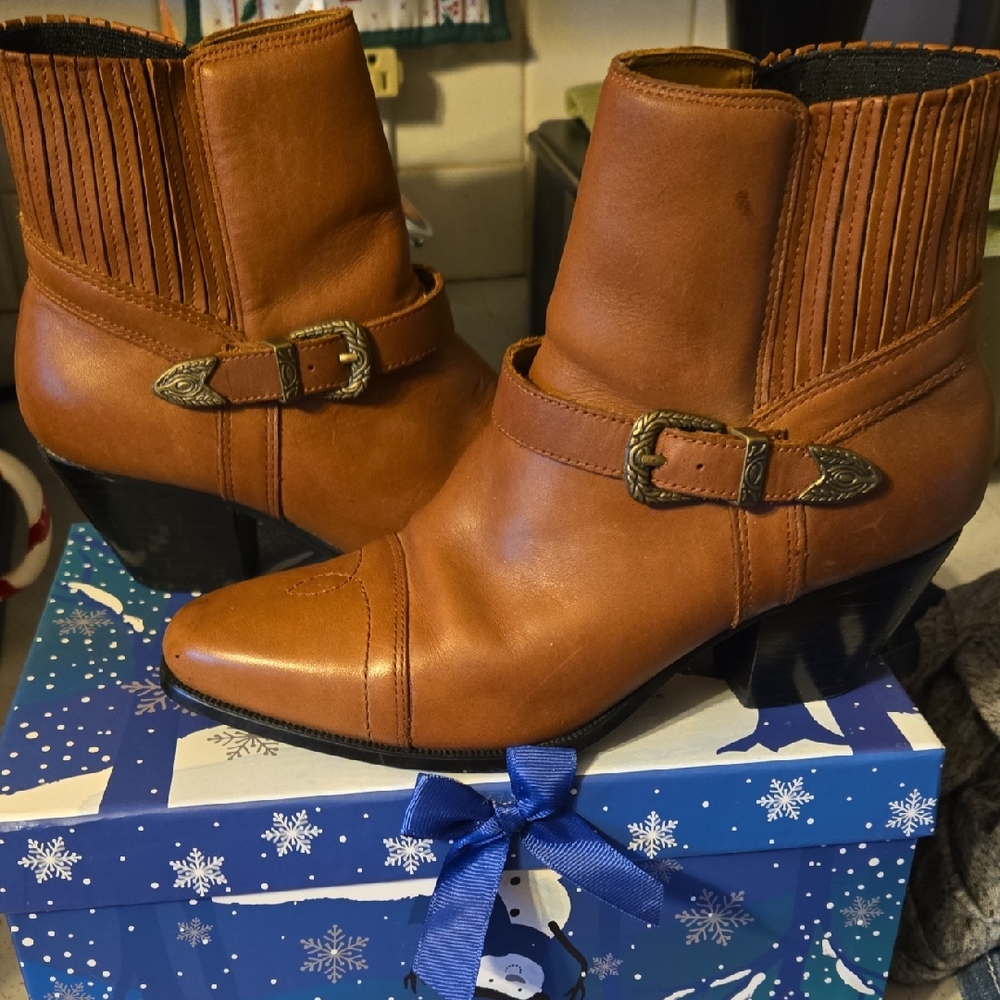 Dingo Brown Leather Ankle Booties with Buckle